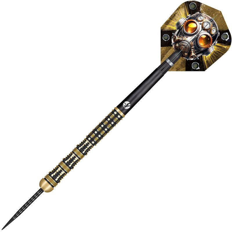 Decorative dart with a gold and black design on a white background