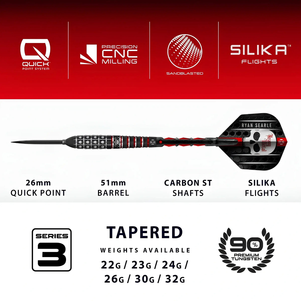 Harrows Ryan Searle Series 3 90% Tungsten Steel Tip Darts