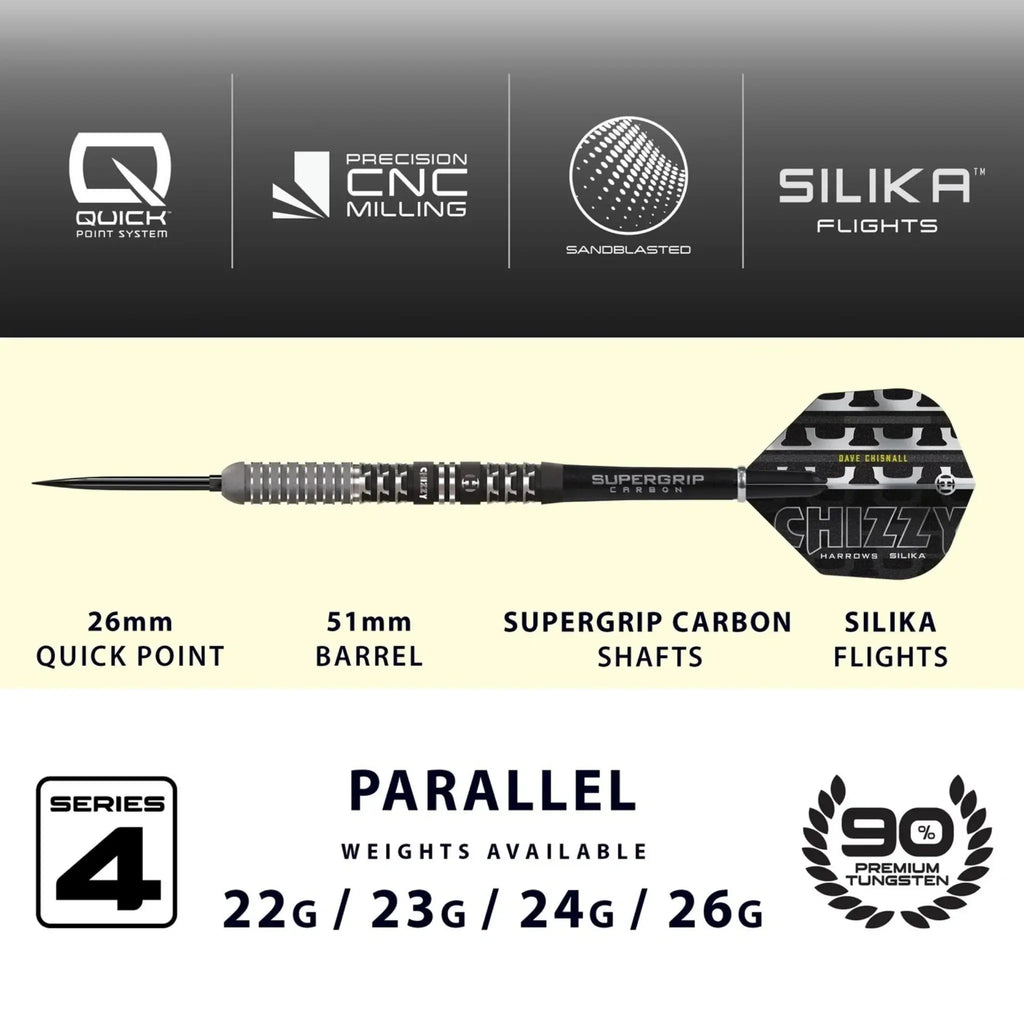 Harrows Dave Chisnall Chizzy Series 4 90% Tungsten Quick Point Steel Tip Darts