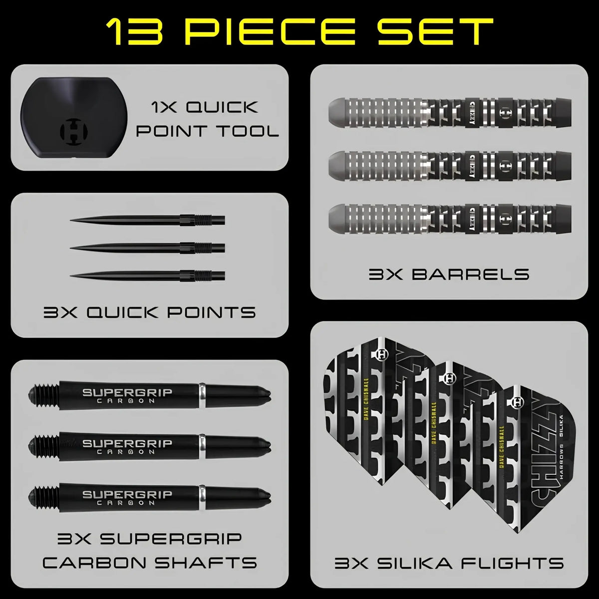 Harrows Dave Chisnall Chizzy Series 4 90% Tungsten Quick Point Steel Tip Darts