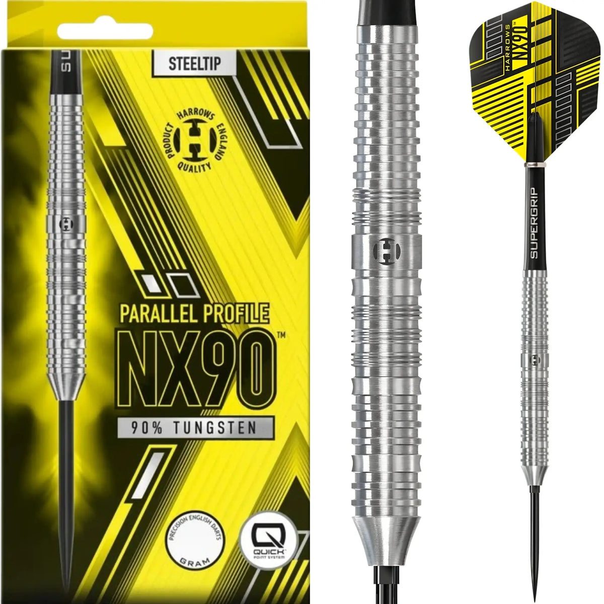 Harrows NX90 Parallel 90% Tungsten Quick Point Steel Tip Darts