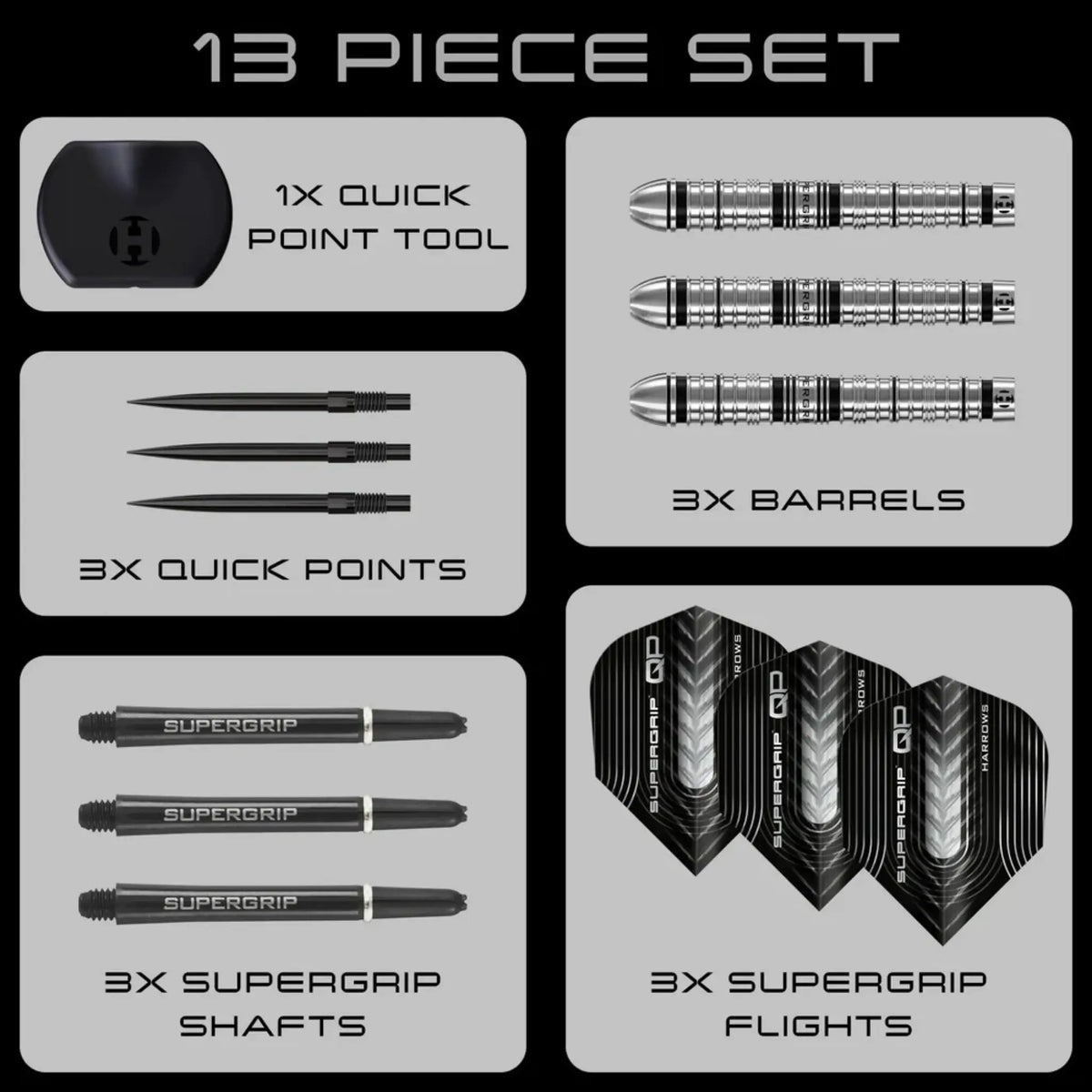 Harrows Supergrip Quick Point Tapered 90% Tungsten Steel Tip Darts