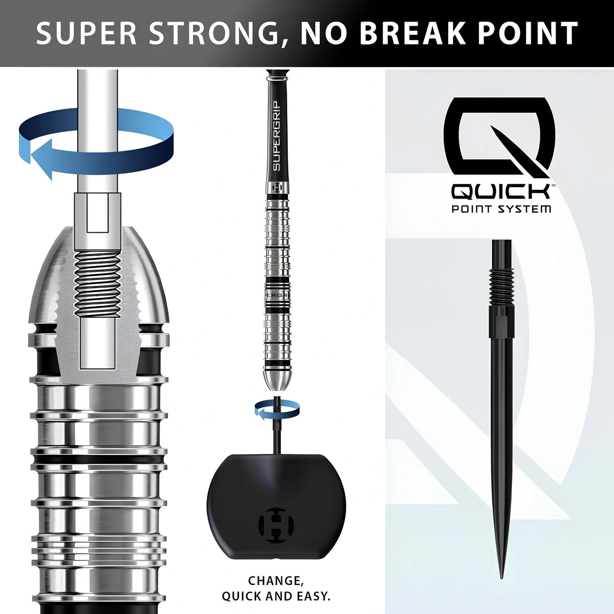 Harrows Supergrip Quick Point Tapered 90% Tungsten Steel Tip Darts
