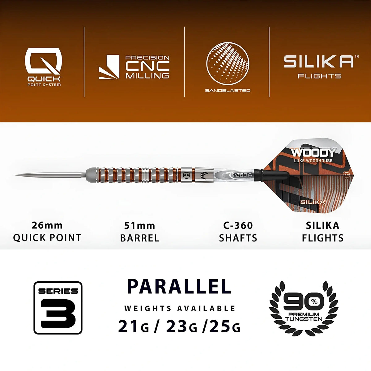 Harrows Luke Woodhouse Series 3 90% Tungsten Steel Tip Darts
