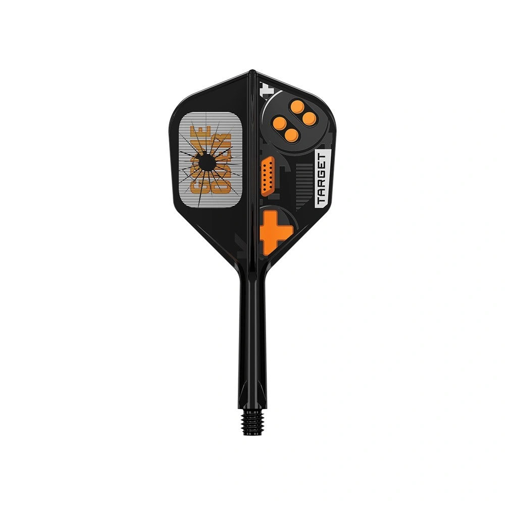 Black and orange dart flight with Target branding on a white background