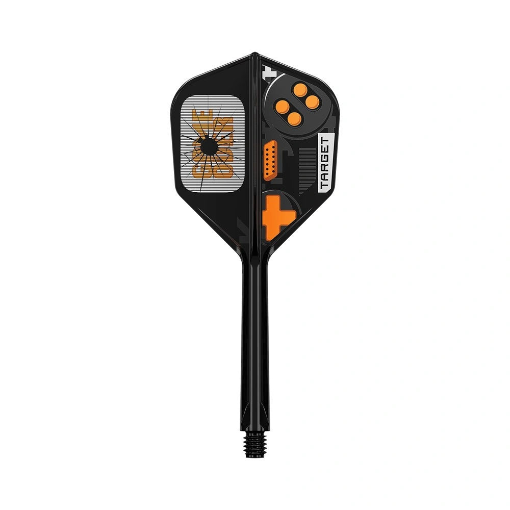 Black and orange dart flight with Target branding on a white background