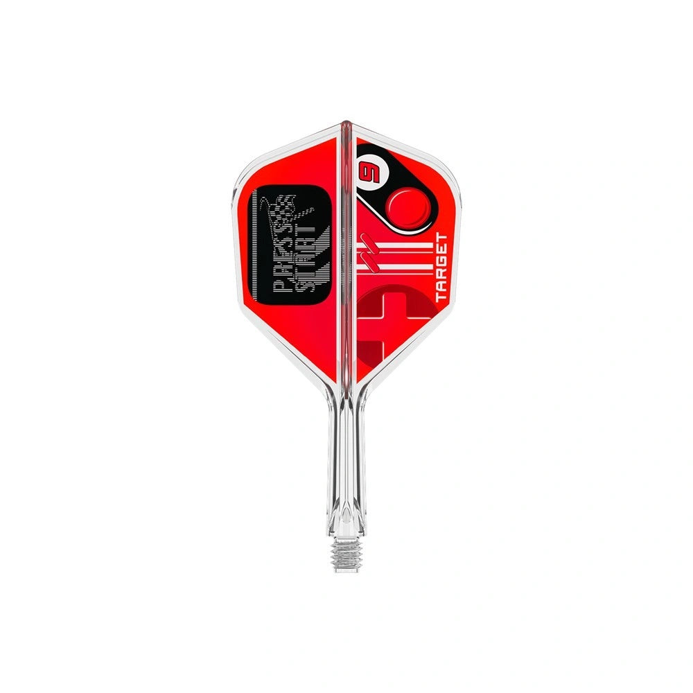 Red and black dart flight with 'Target' branding on a white background