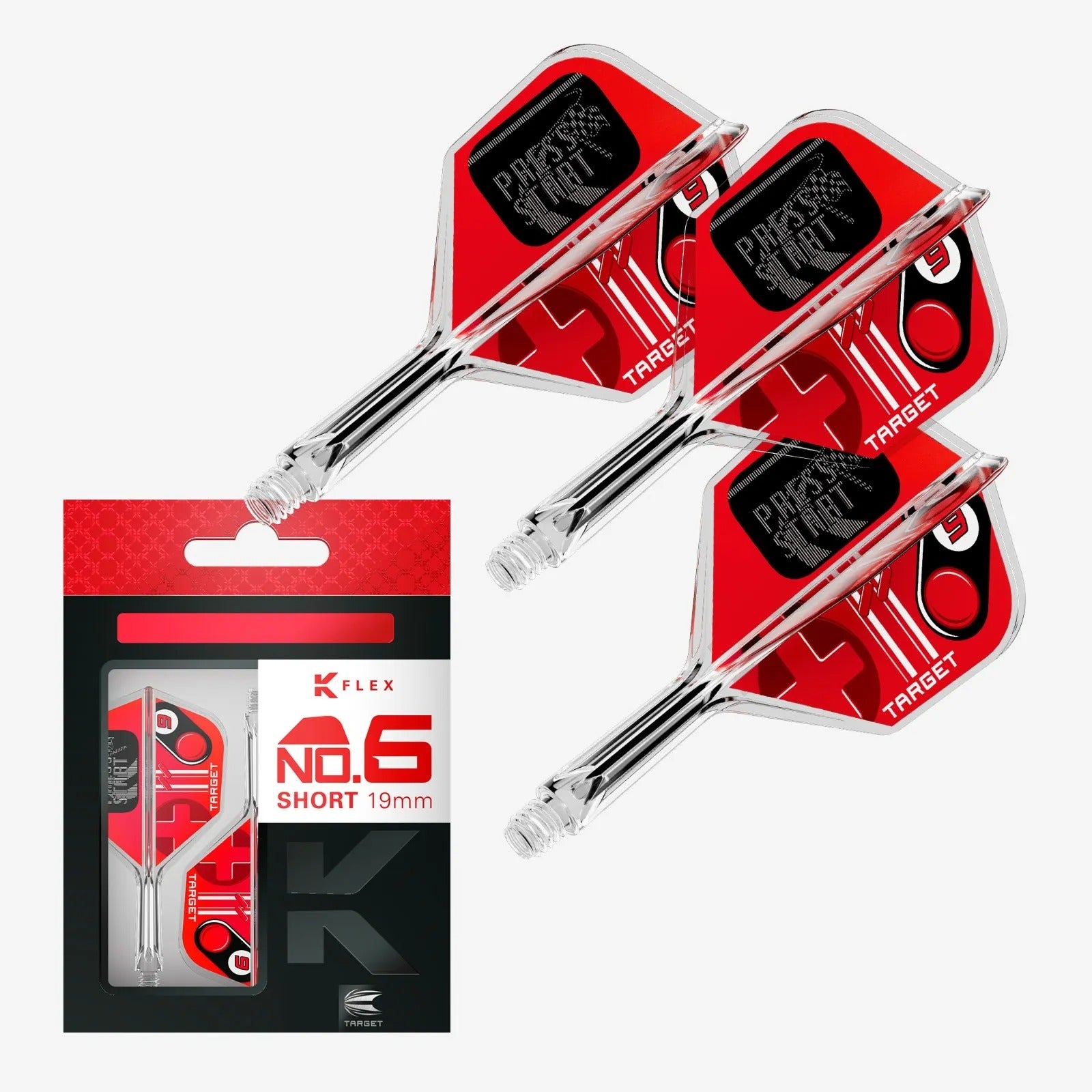 Red and black darts with packaging on a white background