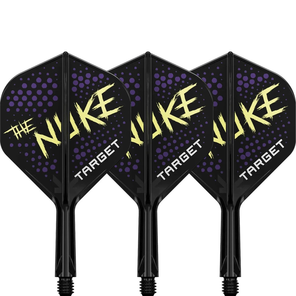 Four black darts with purple and yellow 'The Duke' branding on a white background