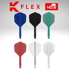 Set of K Flex dart flights in various colors on a gray background
