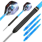 Blue darts with black shafts and blue flight on a white background