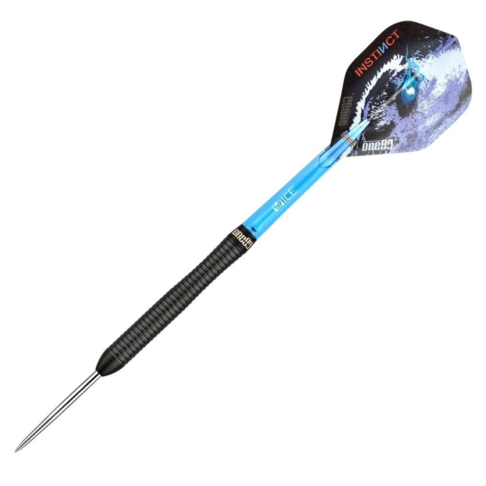 Blue dart with black shaft on a white background