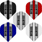 Set of dart flights with 'Ruthless' branding on a white background
