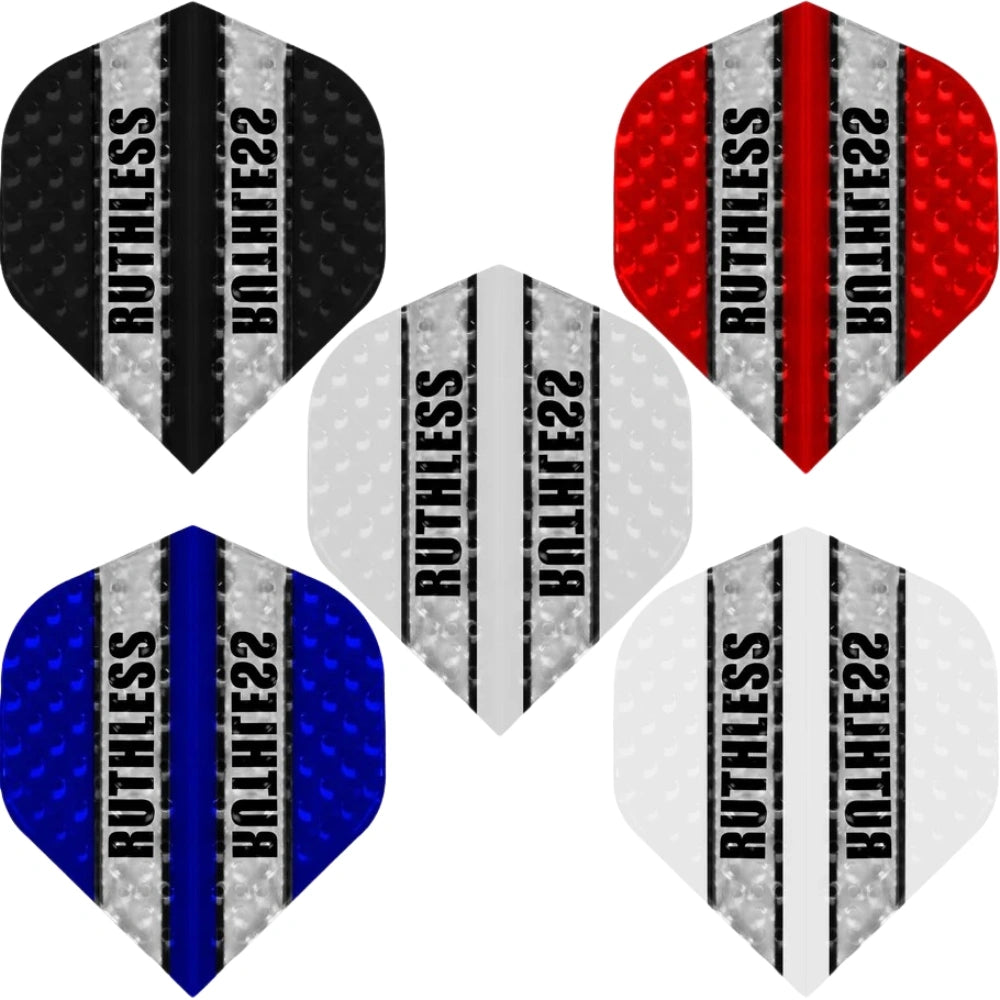 Set of dart flights with 'Ruthless' branding on a white background
