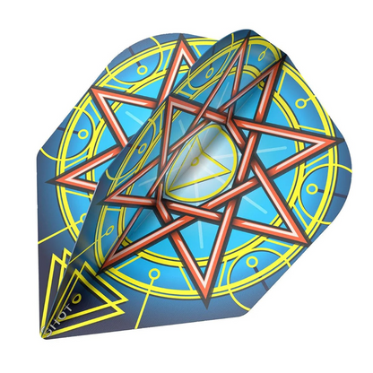 Dart flight with geometric star design on a blue background