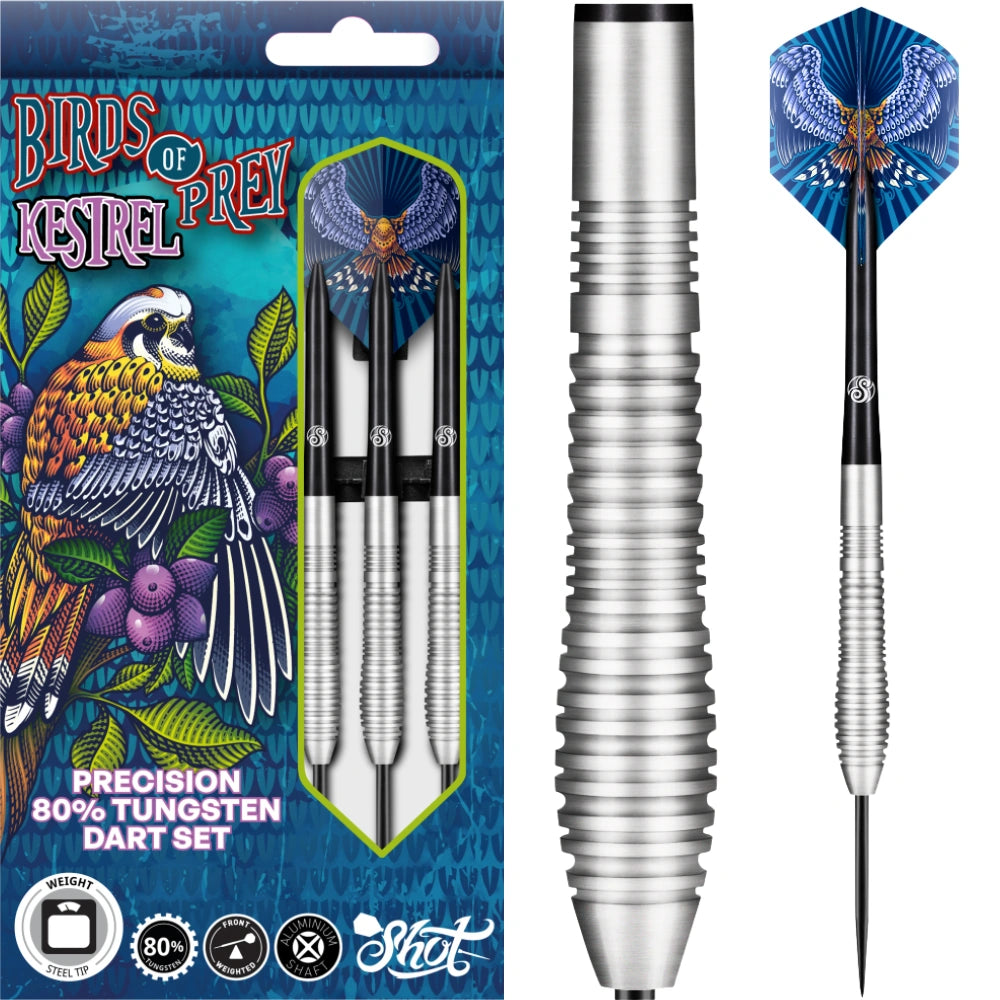 Birds of Prey dart set with packaging featuring a colorful parrot design.