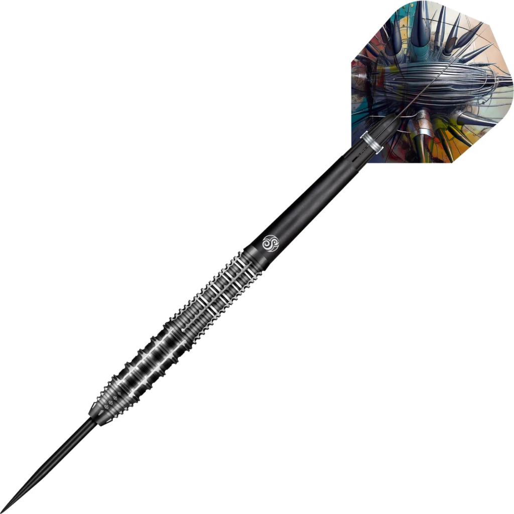 Dart with a colorful flight on a white background