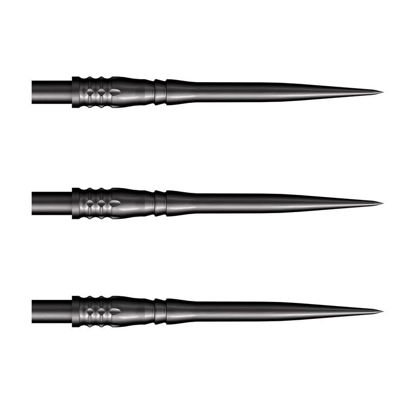 Three black dart tips on a white background