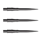 Three black dart tips on a white background
