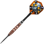 Dart with a metallic and orange design on a white background