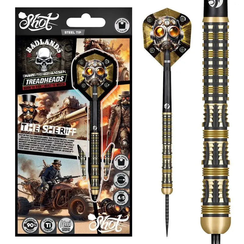 Shot Badlands Treadheads The Sheriff darts with packaging on a white background
