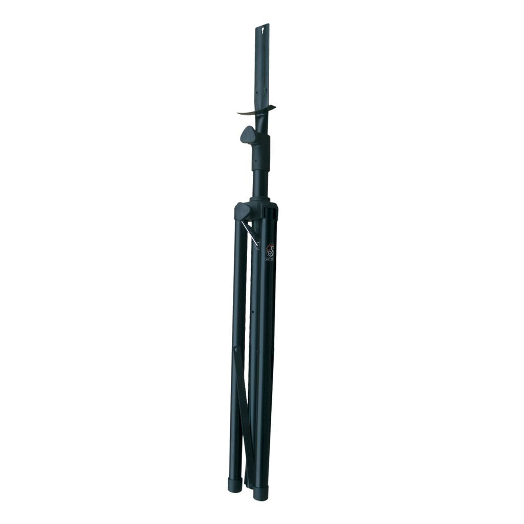 Black metal tripod on a white background