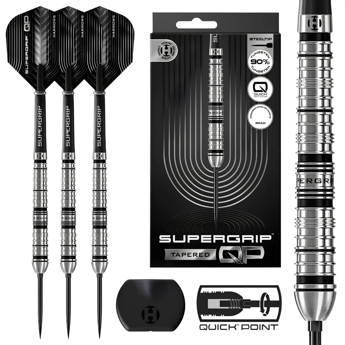 Harrows Supergrip Quick Point Tapered 90% Tungsten Steel Tip Darts