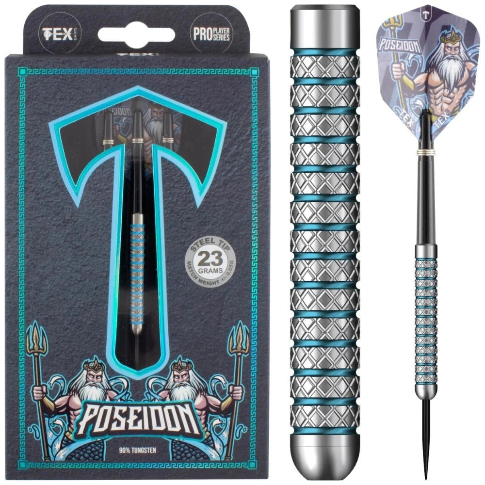 Poseidon brand darts with packaging and a single dart displayed.