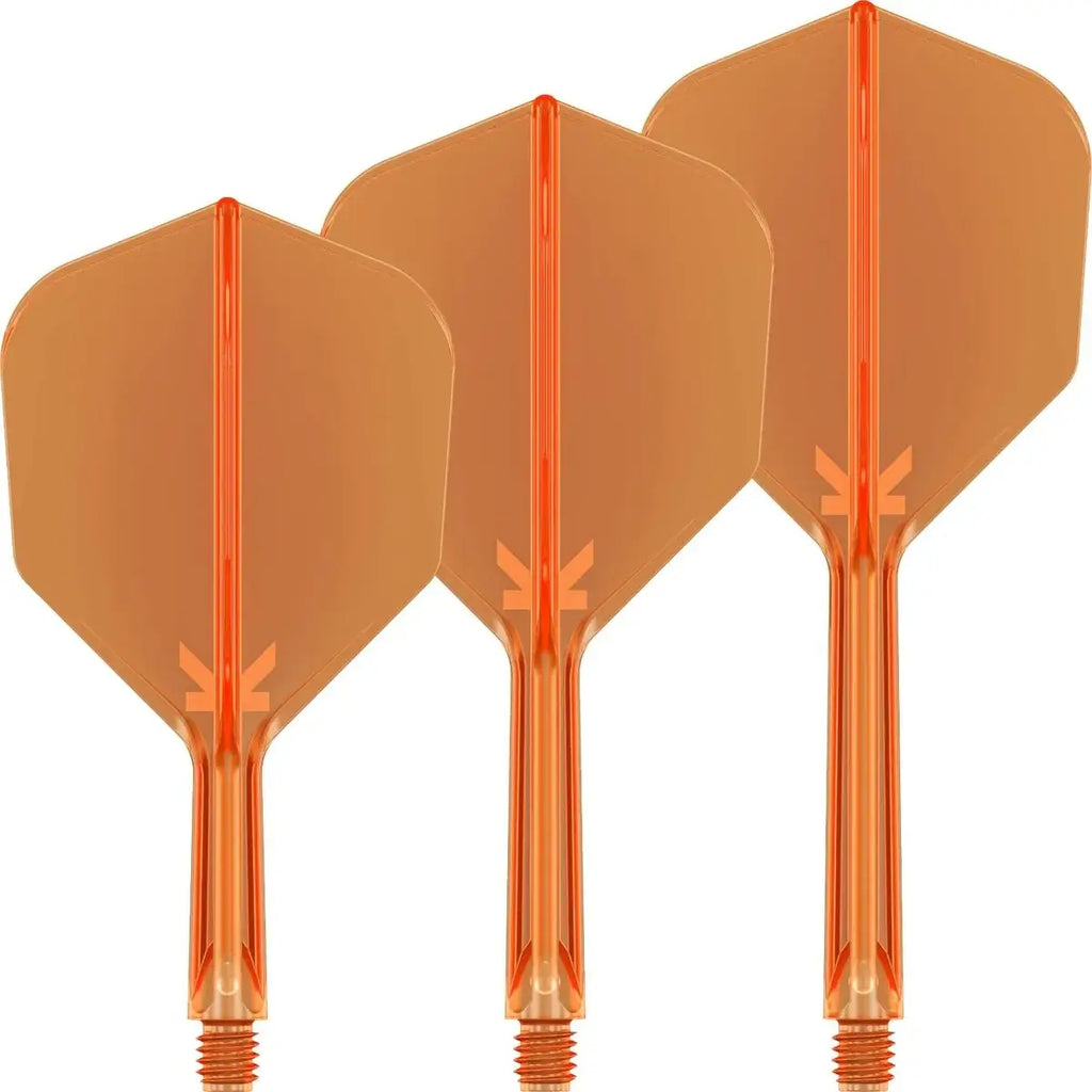 Four orange dart flights on a white background