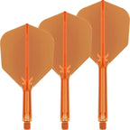 Four orange dart flights on a white background