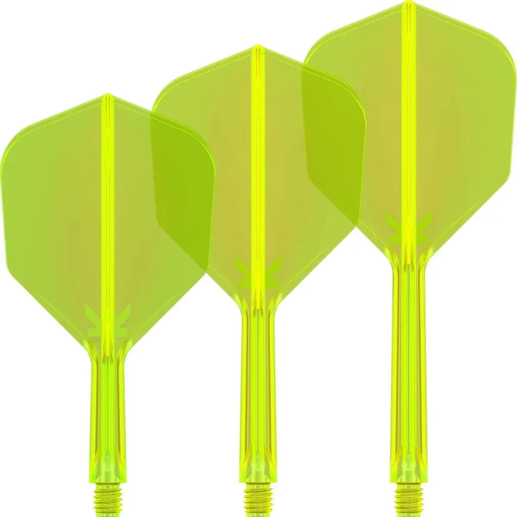 Four green darts with flat blades on a white background