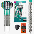Set of darts with a dart counter and packaging on a white background