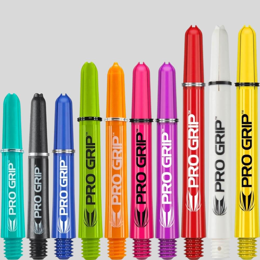 Target Pro Grip Shafts in assorted colors, including teal, black, blue, green, orange, pink, purple, red, white, and yellow