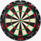 Dartboard with red, green, and black sections on a white background