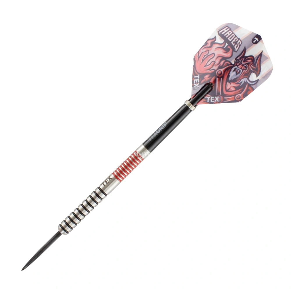 Dart with a colorful head and black shaft on a white background