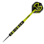 Black and yellow dart on a white background