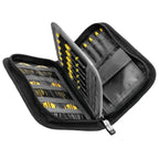 Black and yellow tool case with compartments on a white background