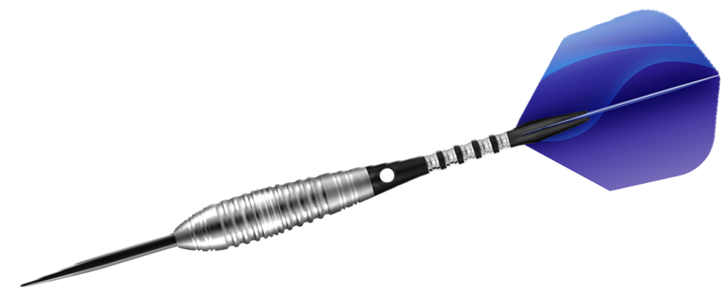 Dart with a blue flight on a white background