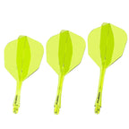 Three yellow darts with clear shafts on a white background