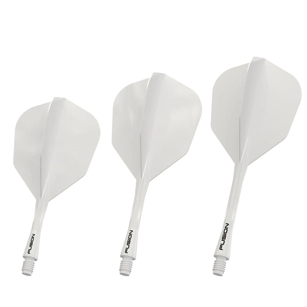 Three white darts with 'Fusion' branding on a white background