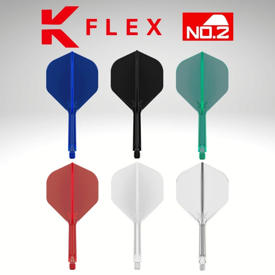 Set of K Flex No.2 darts in various colors on a gray background