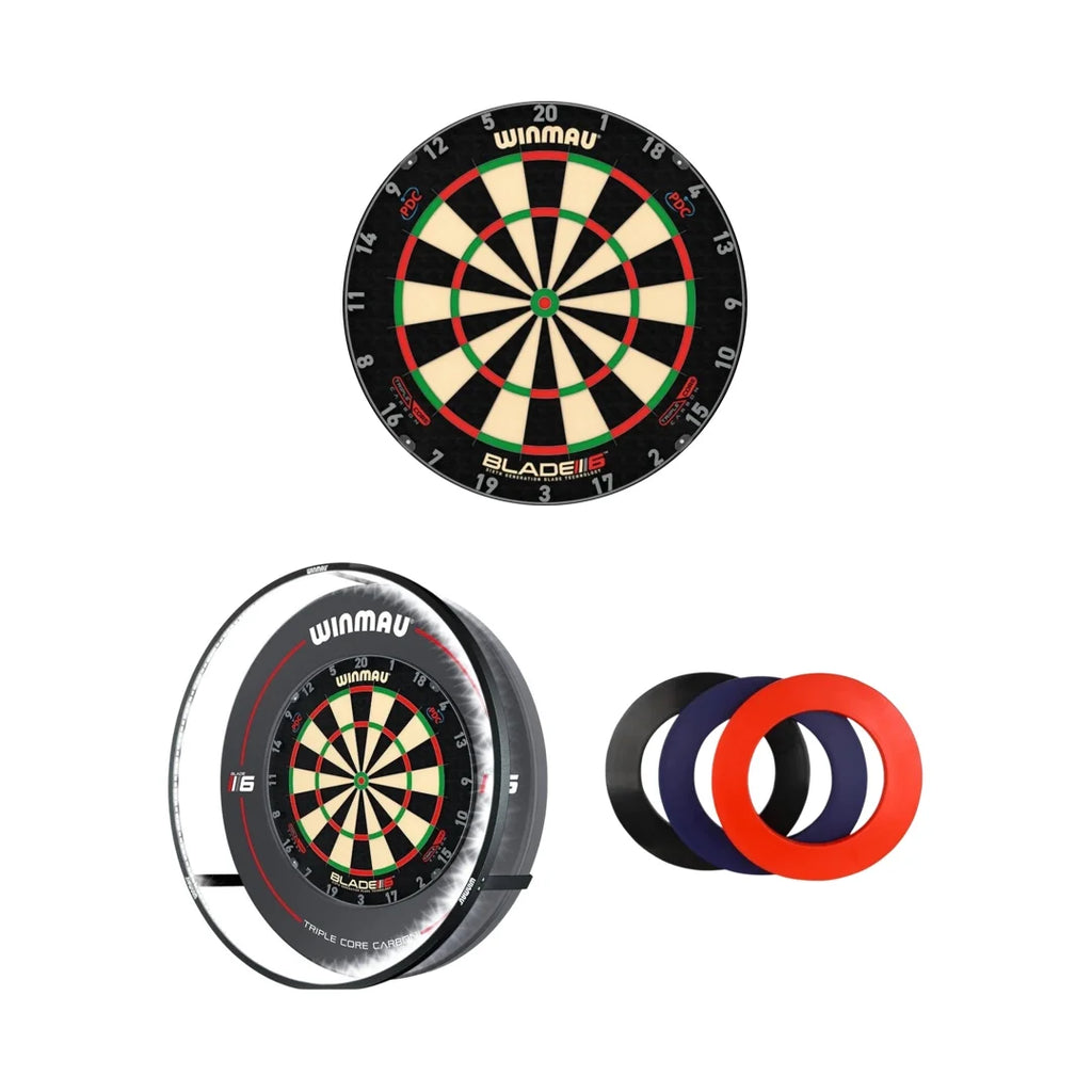 Winmau Blade 6 Dartboard Bundle with Plasma Light & Surround