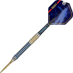Dart with blue and gold design on a white background