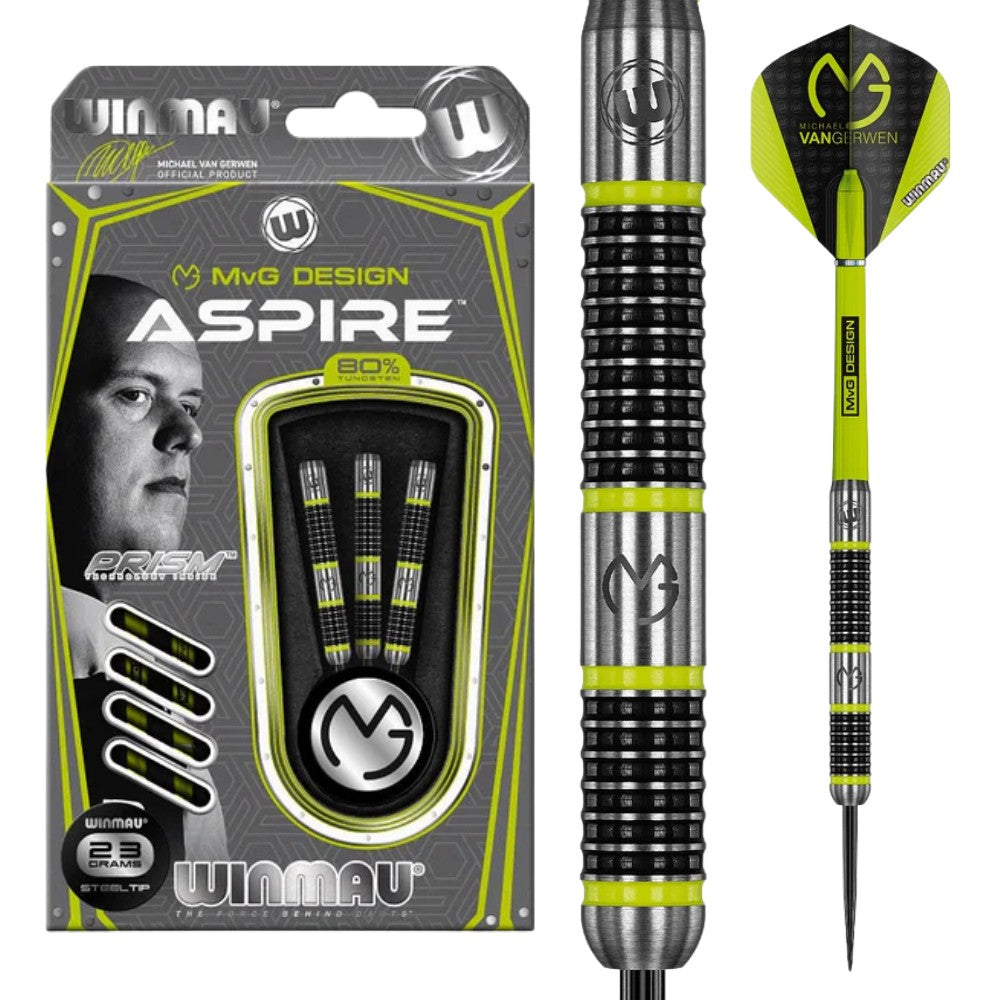 Winmau Aspire darts with packaging on a white background
