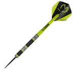 Dart with a black and yellow design on a white background